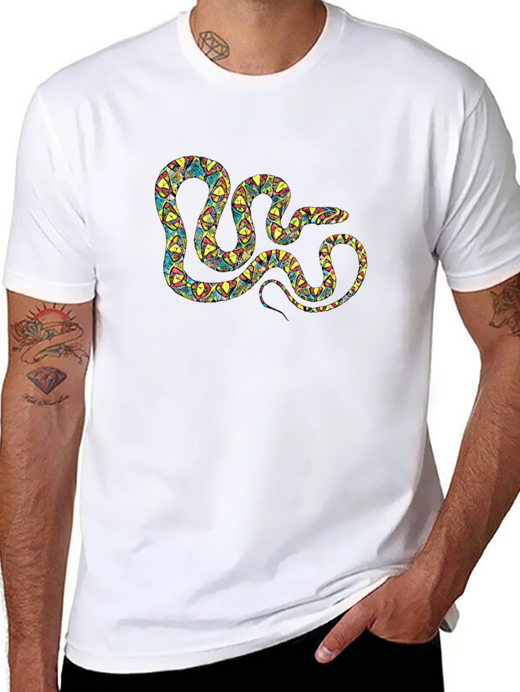 Patterned Snake Graphic Black T-Shirt