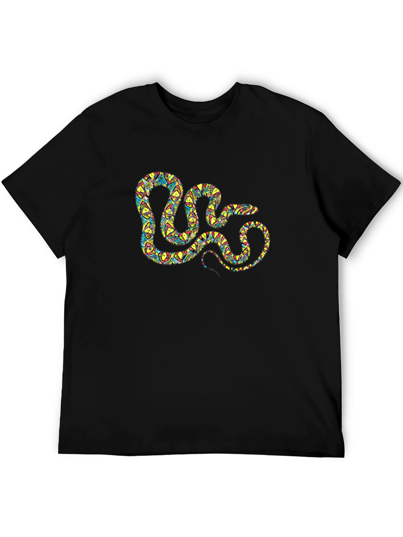 Patterned Snake Graphic Black T-Shirt