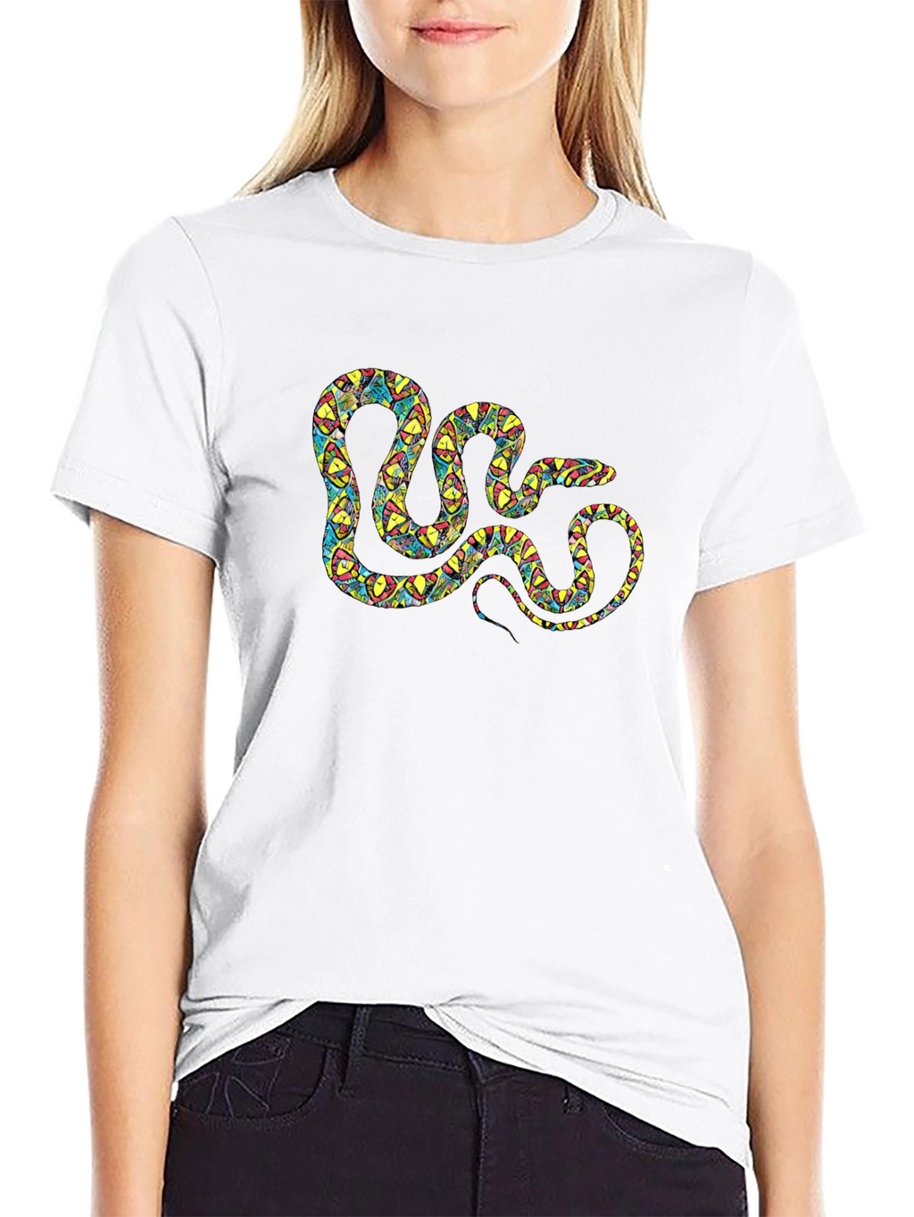 Patterned Snake Graphic Black T-Shirt