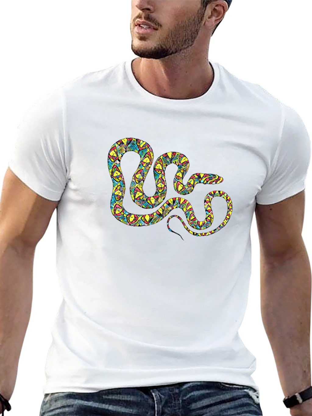 Patterned Snake Graphic Black T-Shirt