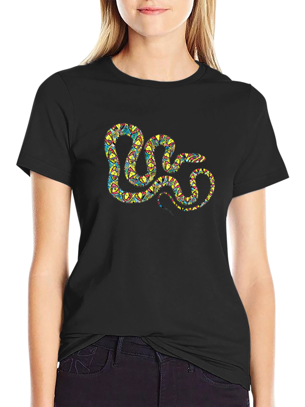 Patterned Snake Graphic Black T-Shirt