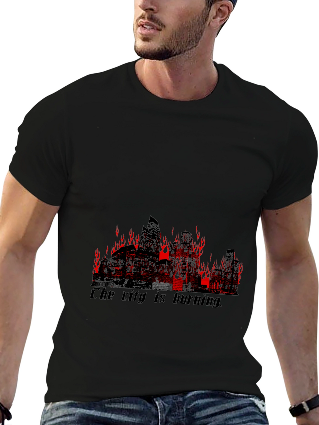 Burning City Graphic Tee - Mens Black T-Shirt