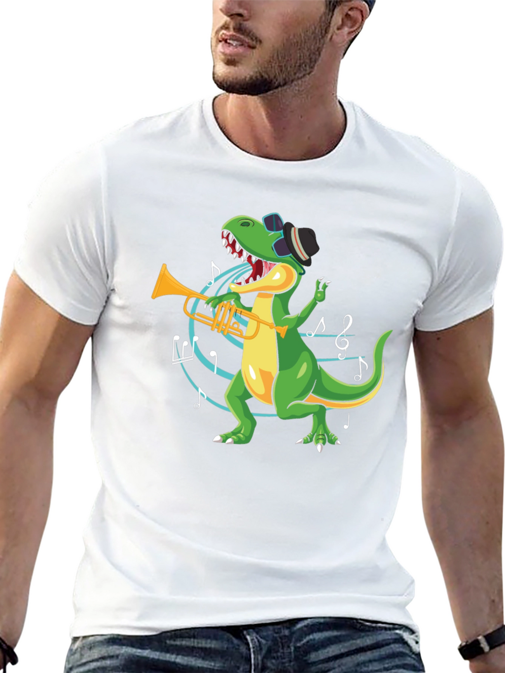 Dino Trumpet Player Black T-Shirt