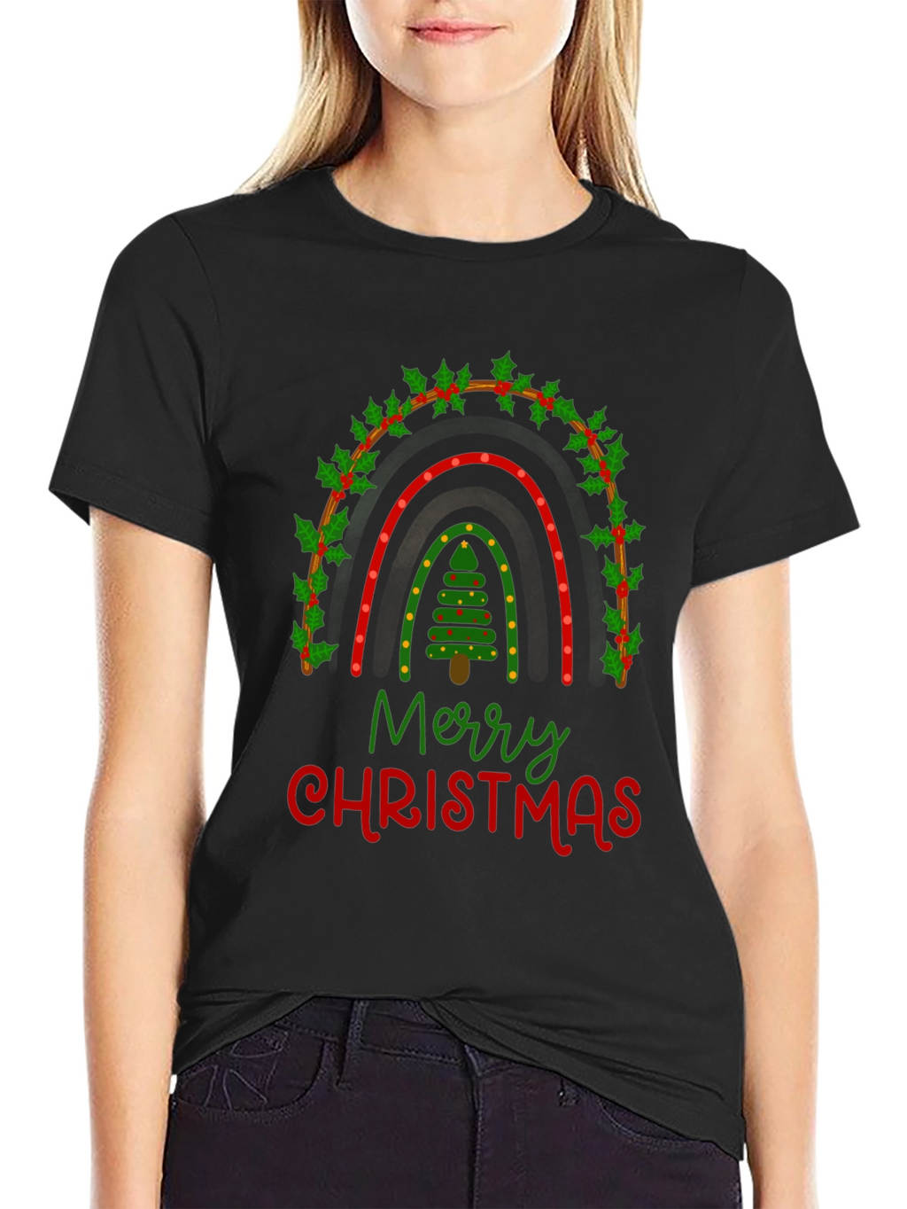 Merry Christmas Rainbow Graphic Tee