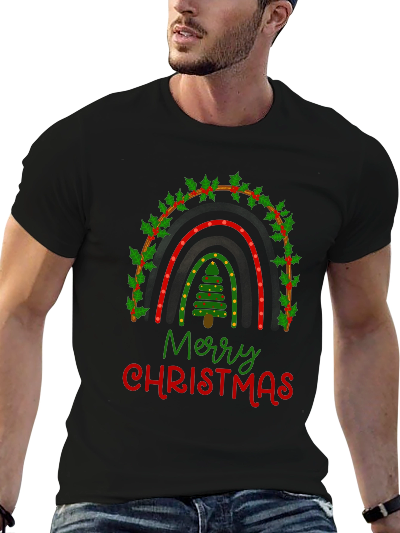 Merry Christmas Rainbow Graphic Tee