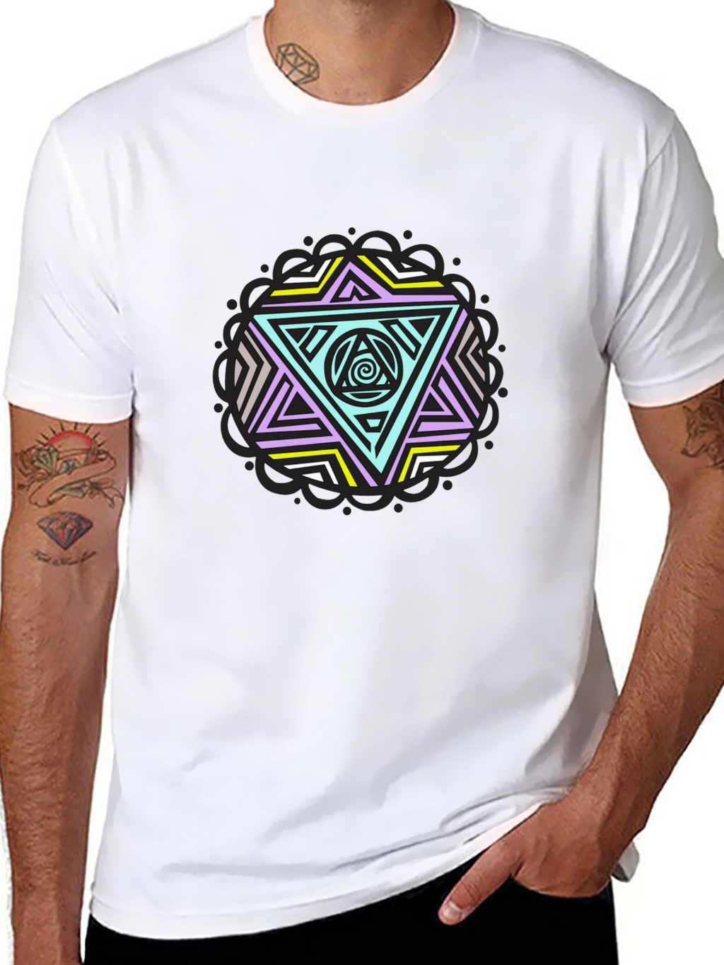 Geometric Triangle Graphic Tee - Black
