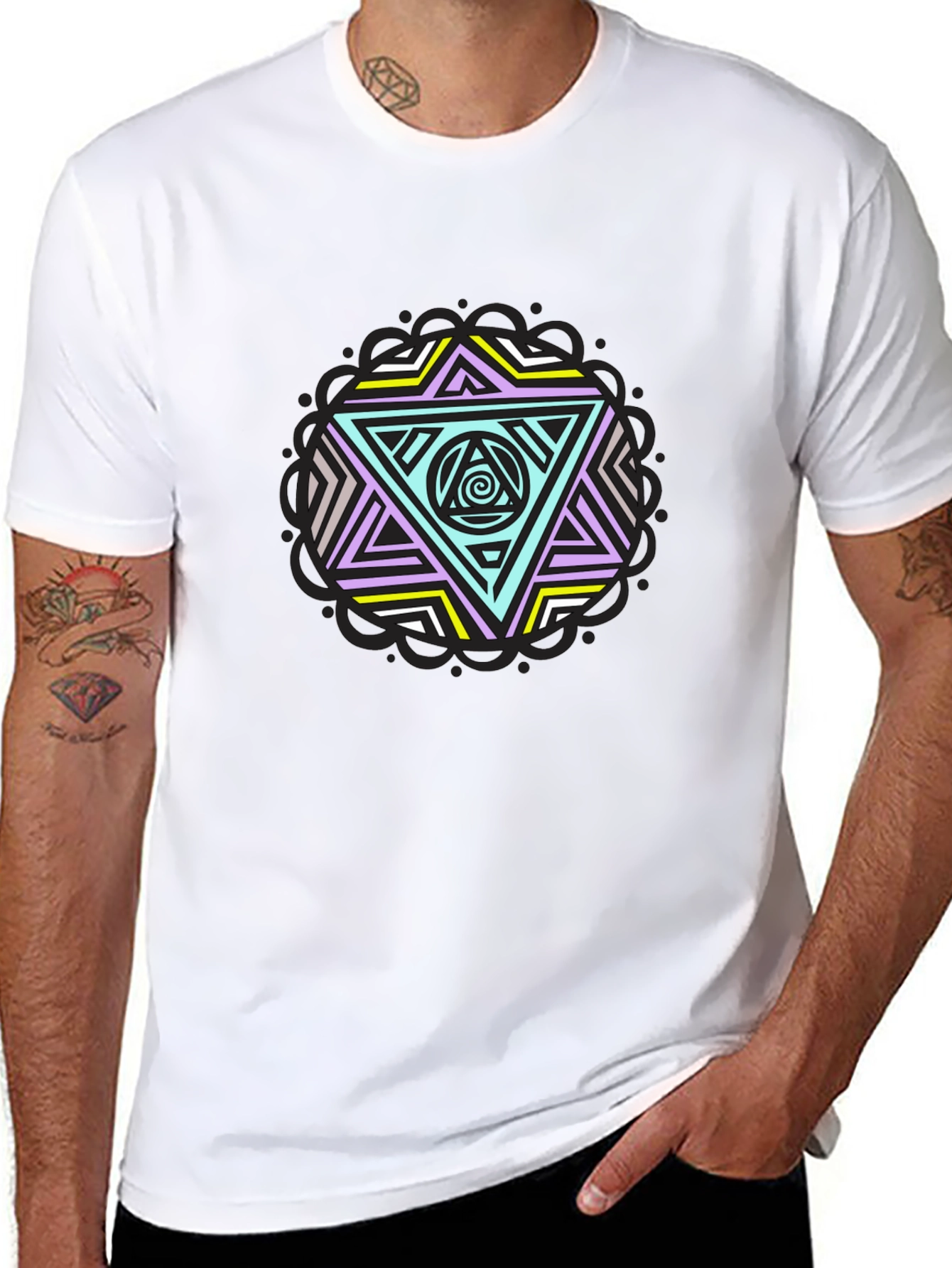 Geometric Triangle Graphic Tee - Black