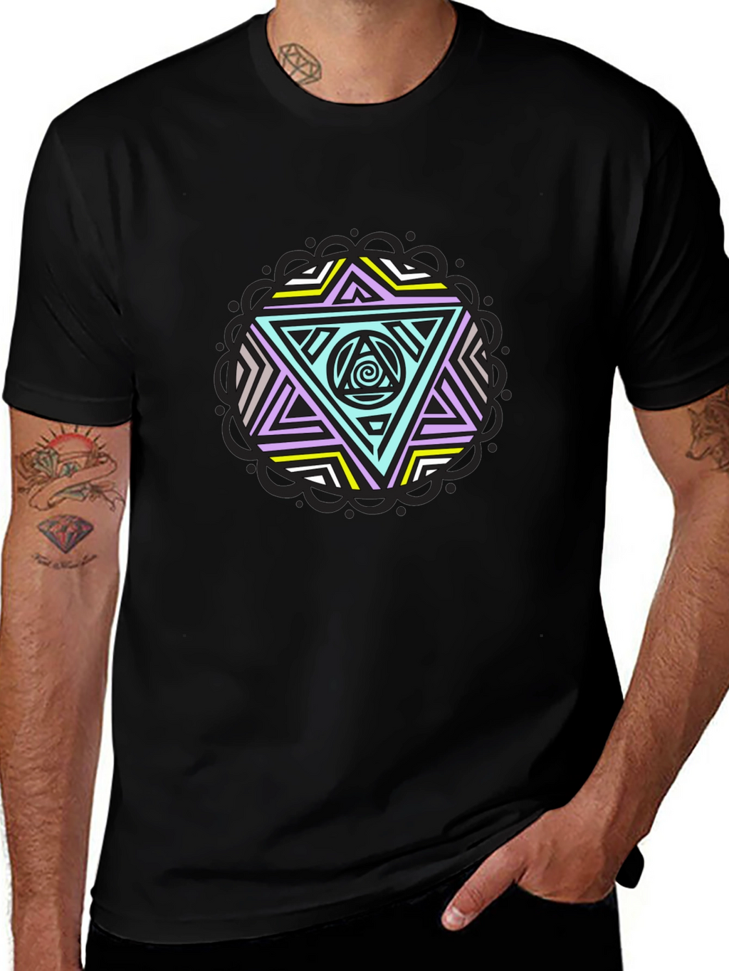 Geometric Triangle Graphic Tee - Black