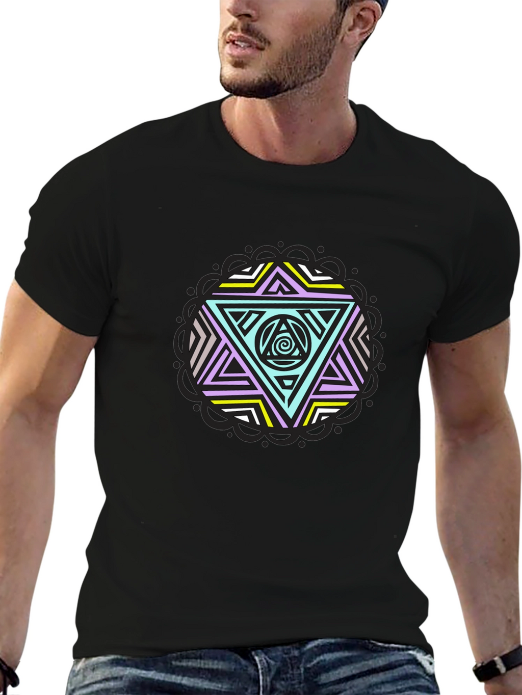 Geometric Triangle Graphic Tee - Black