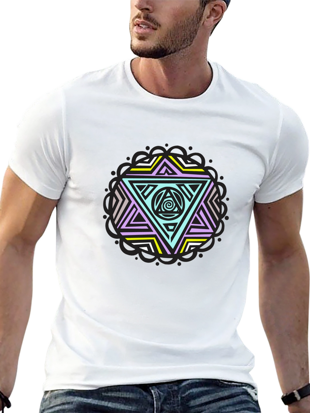Geometric Triangle Graphic Tee - Black