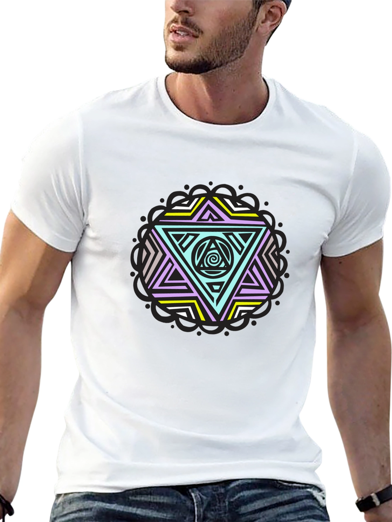 Geometric Triangle Graphic Tee - Black