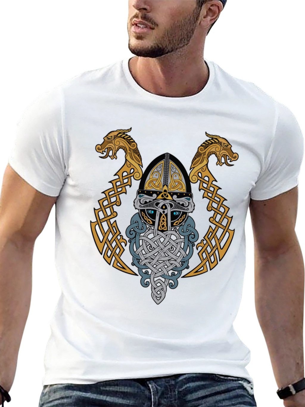 Viking Helmet Graphic T-Shirt - Norse Mythology Art