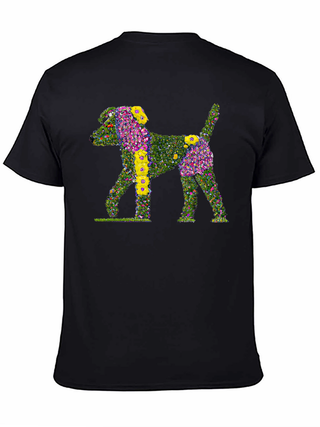 Floral Dog Print Black T-Shirt