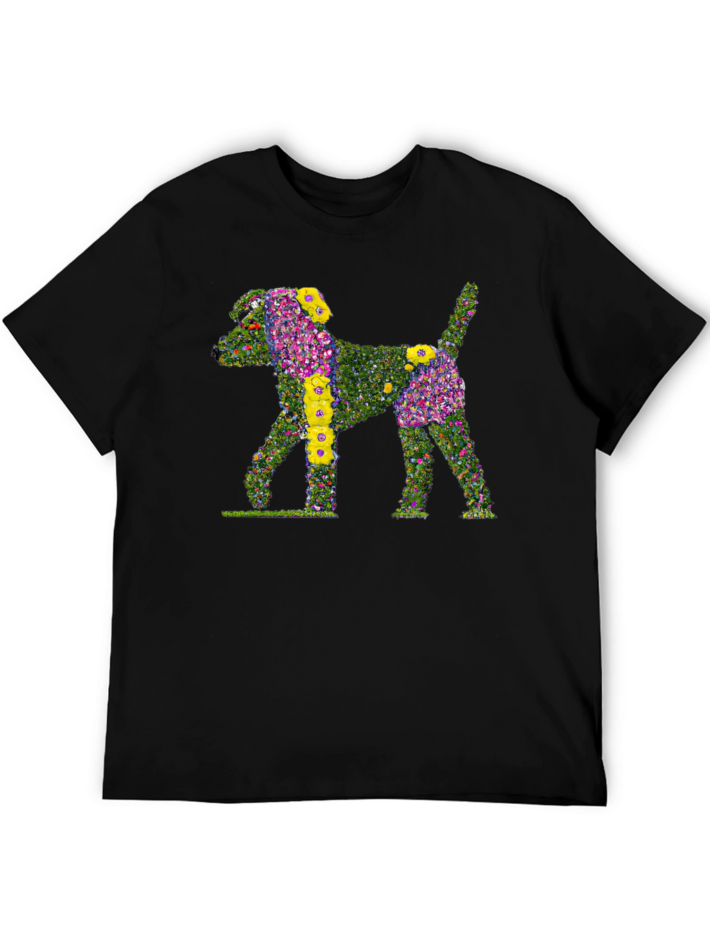 Floral Dog Print Black T-Shirt