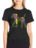 Floral Dog Print Black T-Shirt