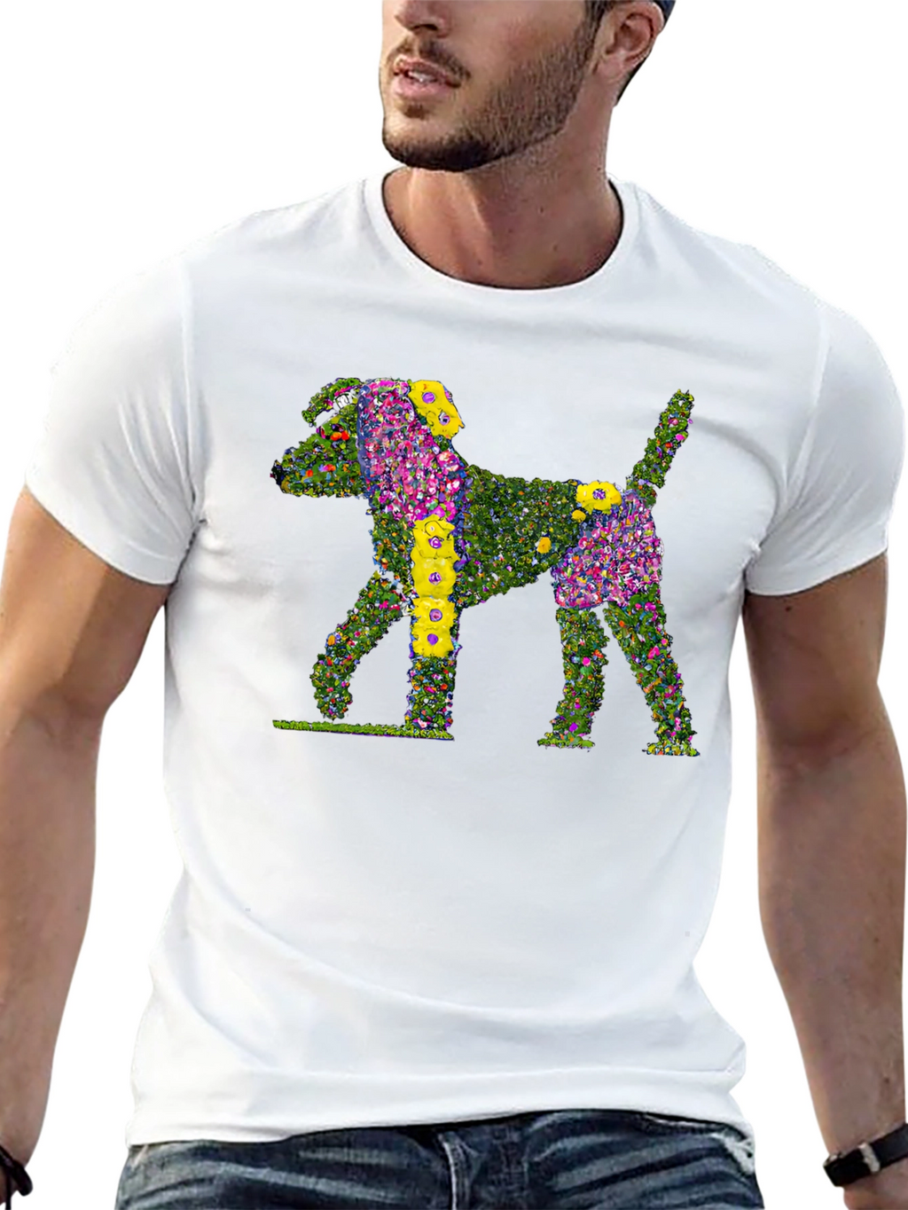 Floral Dog Print Black T-Shirt