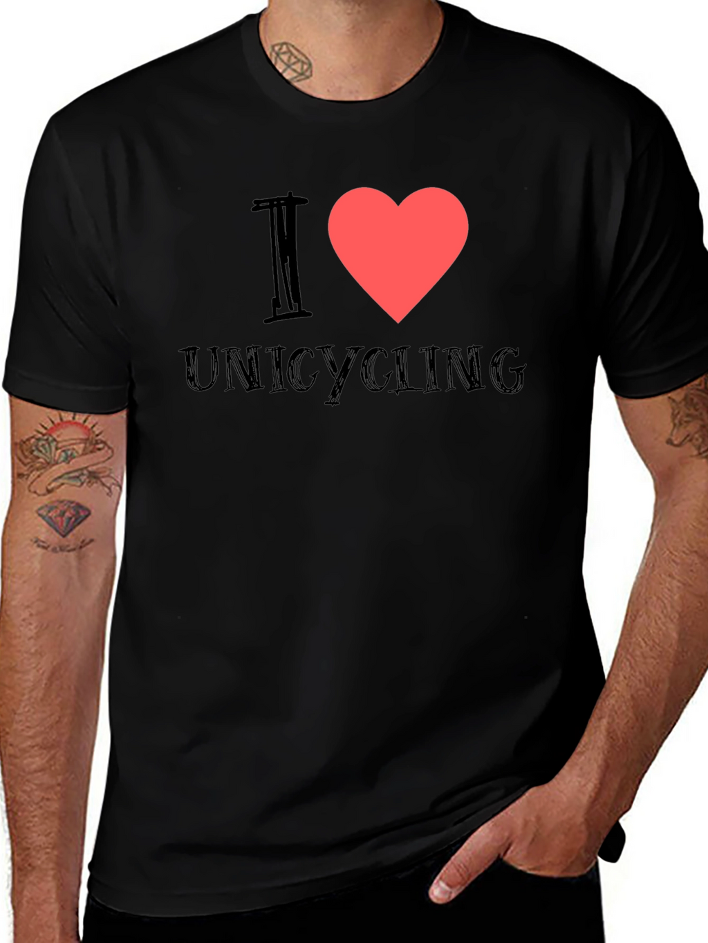 I Heart Unicycling Black T-Shirt