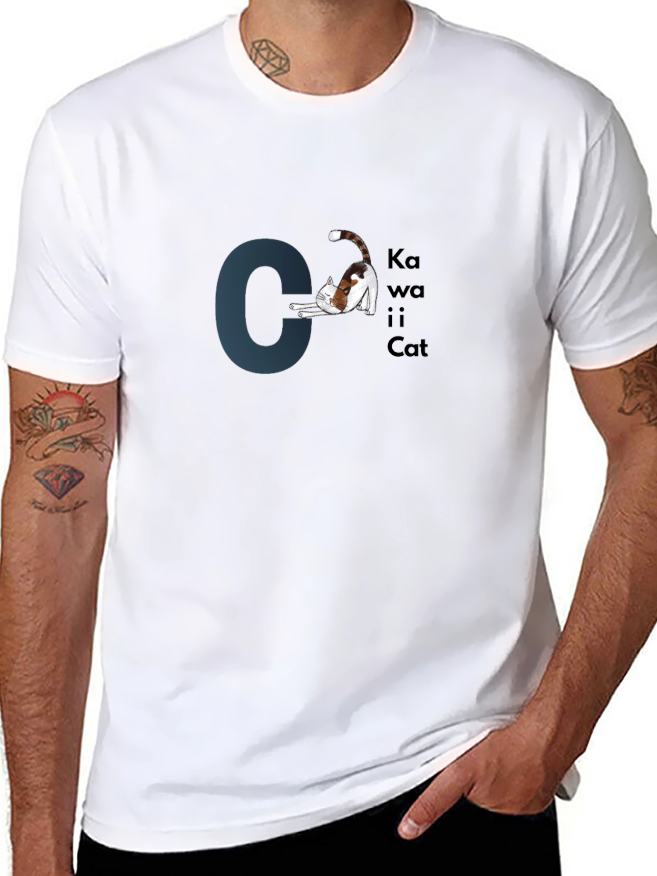 Kawaii Cat Graphic Black T-Shirt
