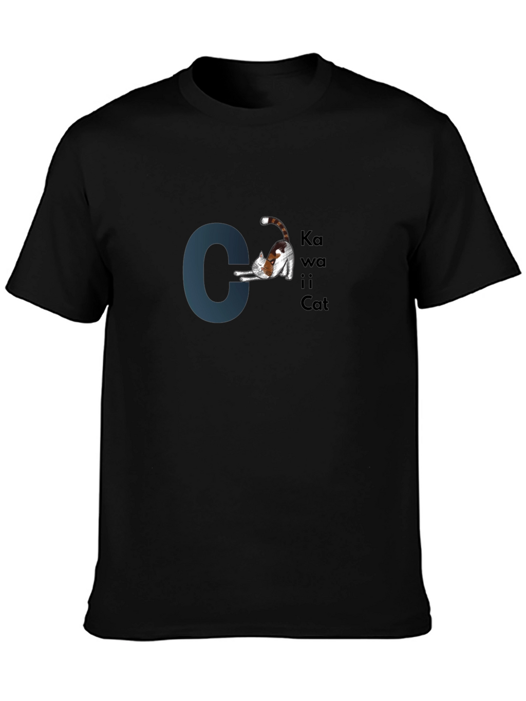 Kawaii Cat Graphic Black T-Shirt