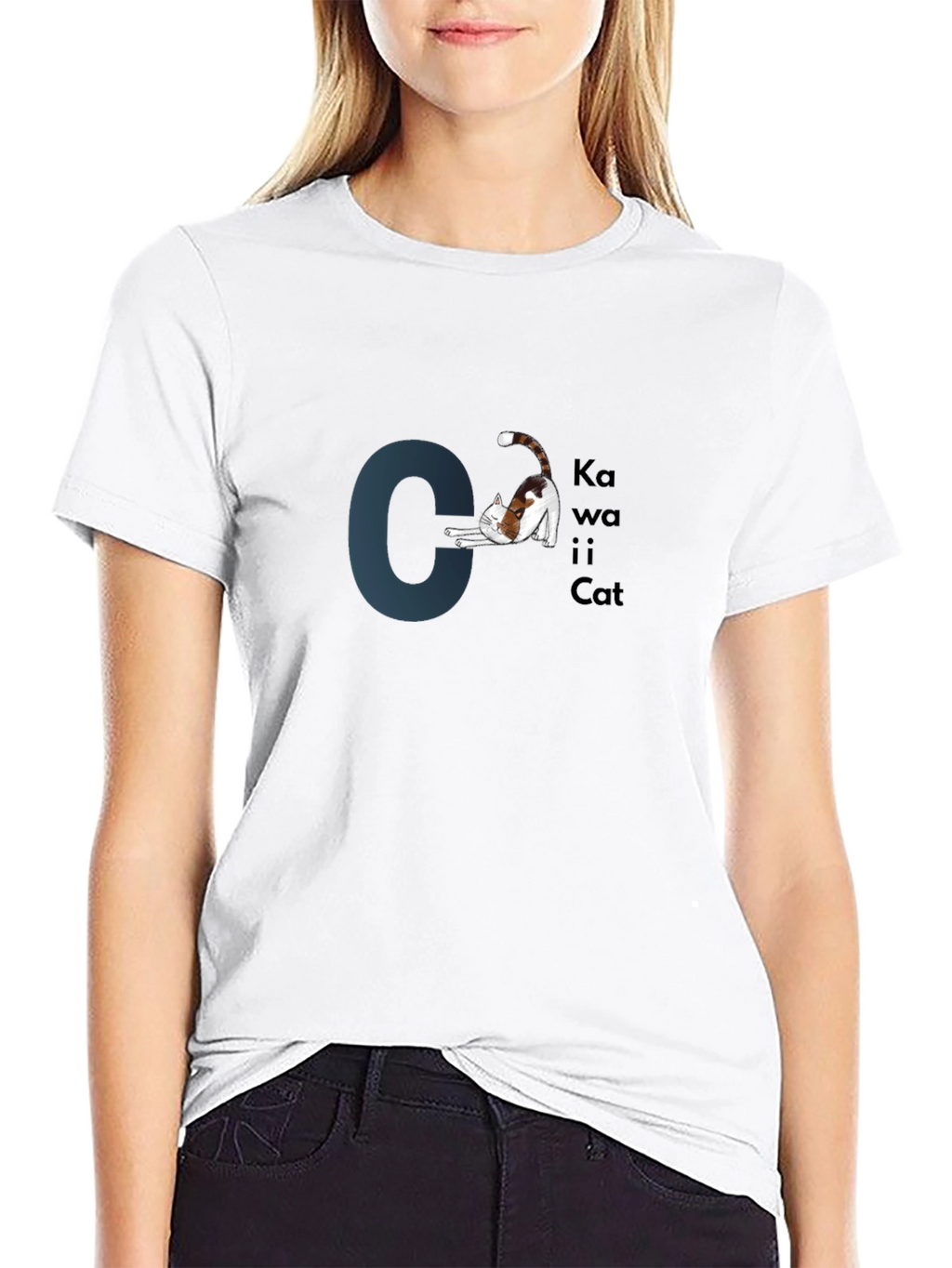 Kawaii Cat Graphic Black T-Shirt