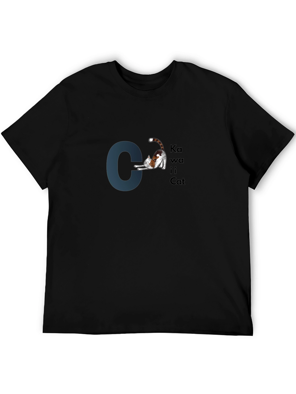 Kawaii Cat Graphic Black T-Shirt