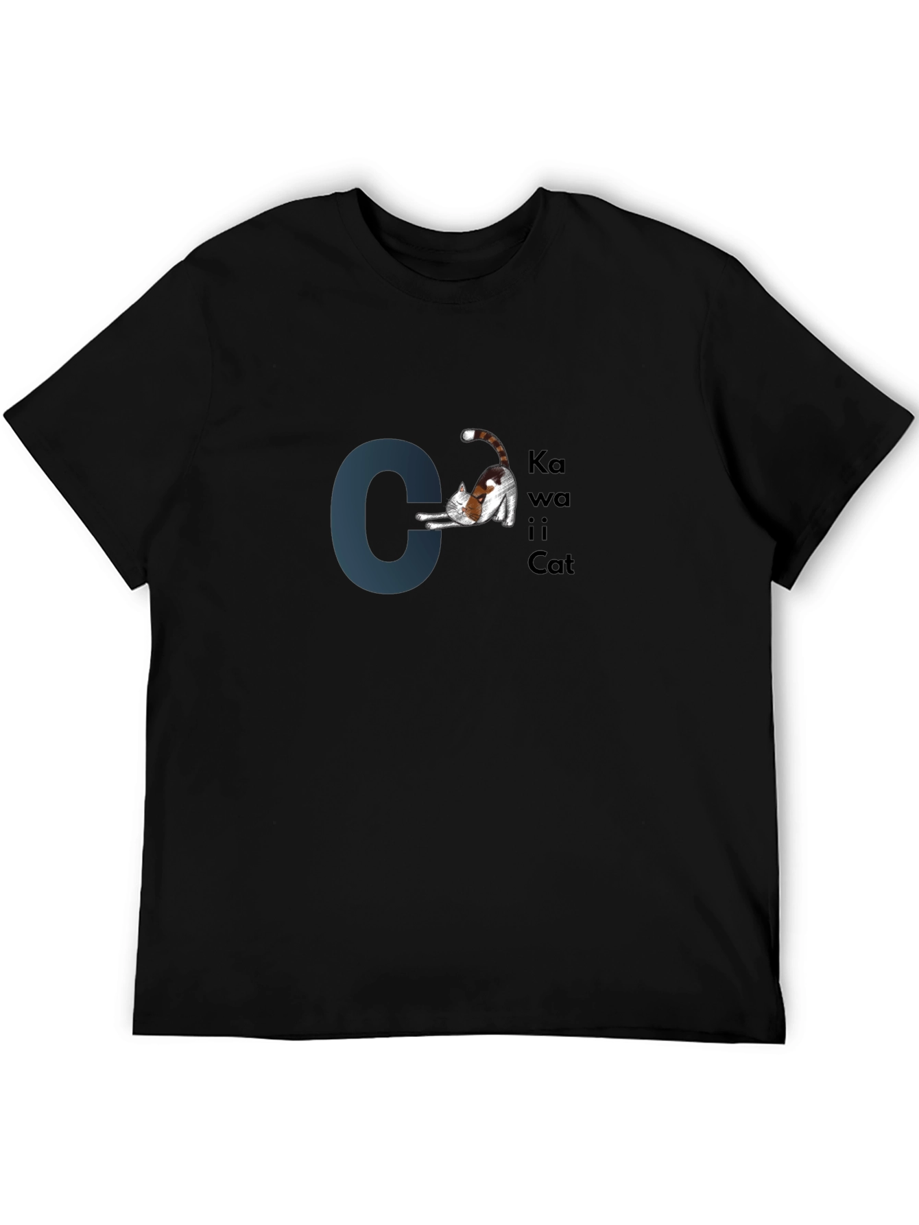 Kawaii Cat Graphic Black T-Shirt