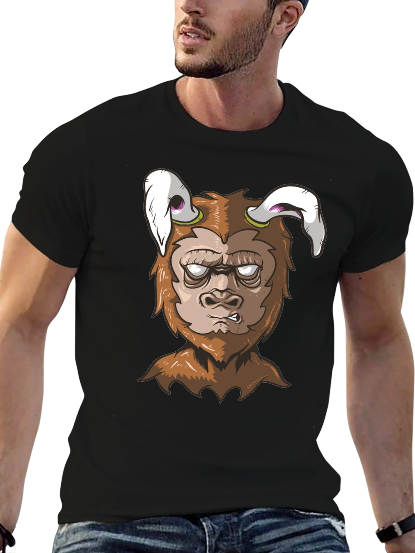 Cartoon Monster Graphic Tee - Black