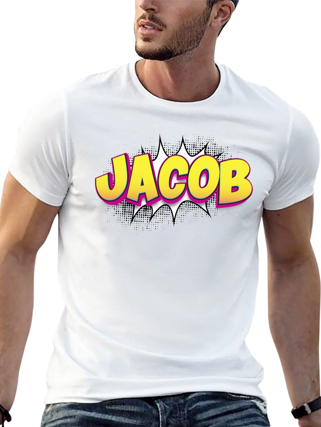 Jacob Comic Style T-Shirt - Custom Name Tee