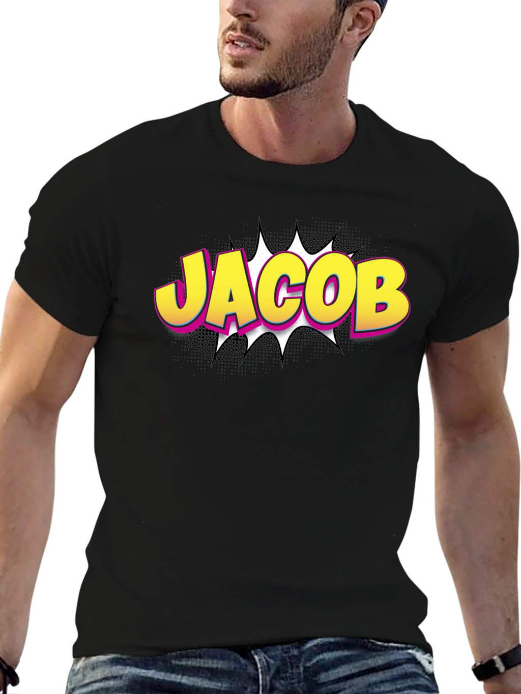Jacob Comic Style T-Shirt - Custom Name Tee