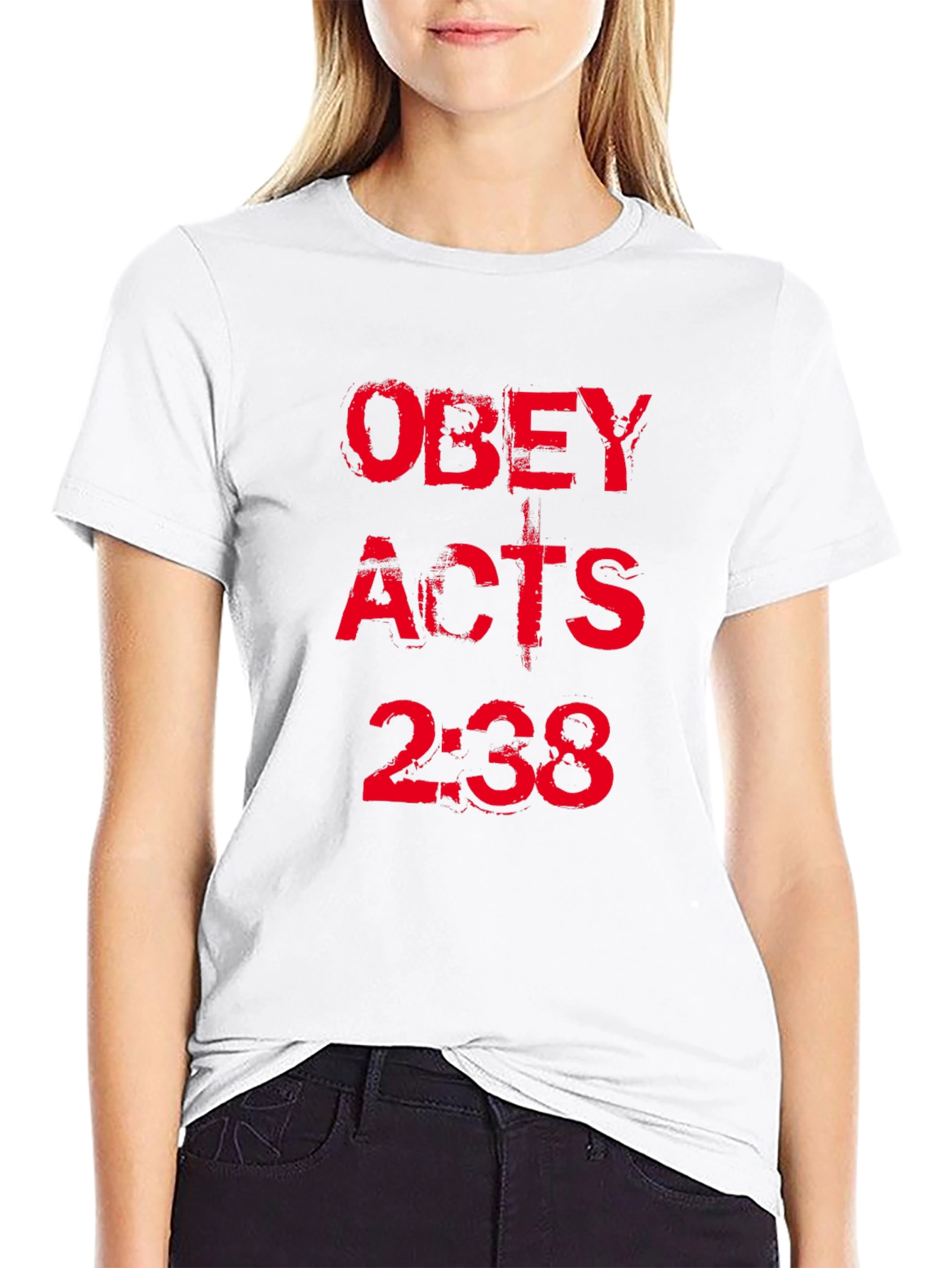 Obey Acts 2:38 Black T-Shirt Christian Religious Graphic Tee