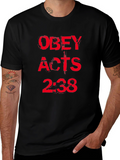 Obey Acts 2:38 Black T-Shirt Christian Religious Graphic Tee