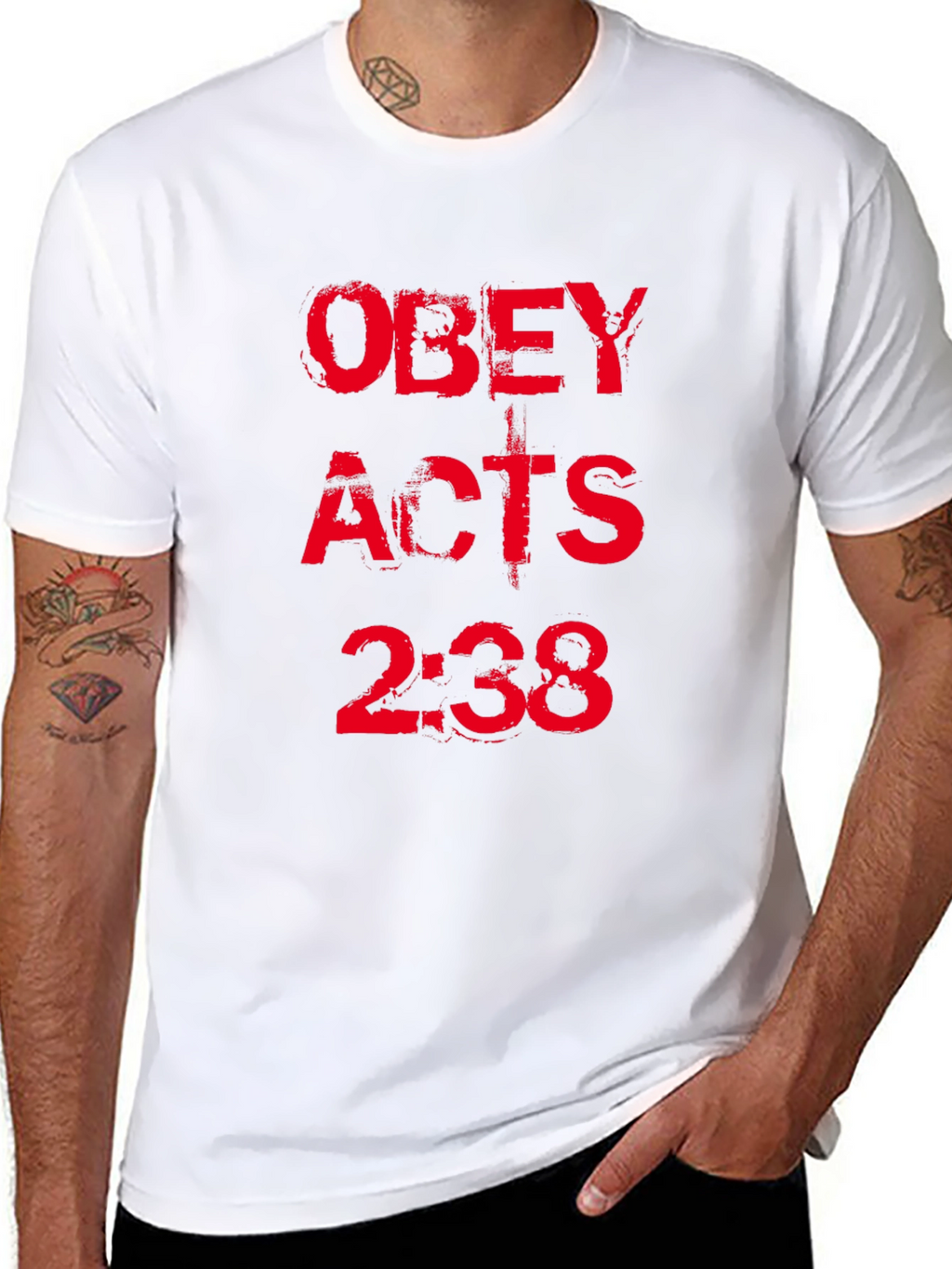 Obey Acts 2:38 Black T-Shirt Christian Religious Graphic Tee