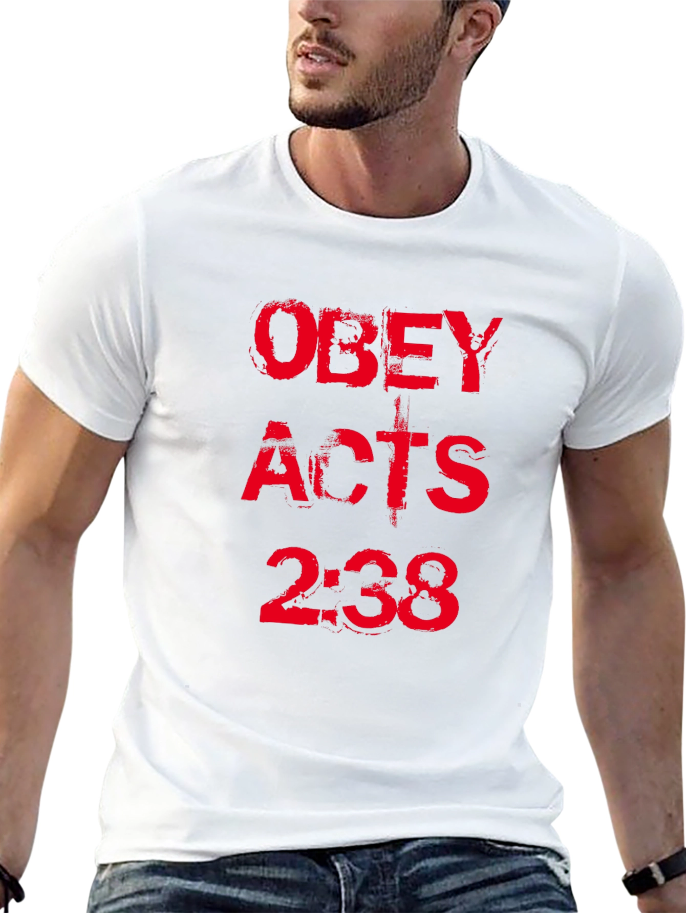Obey Acts 2:38 Black T-Shirt Christian Religious Graphic Tee