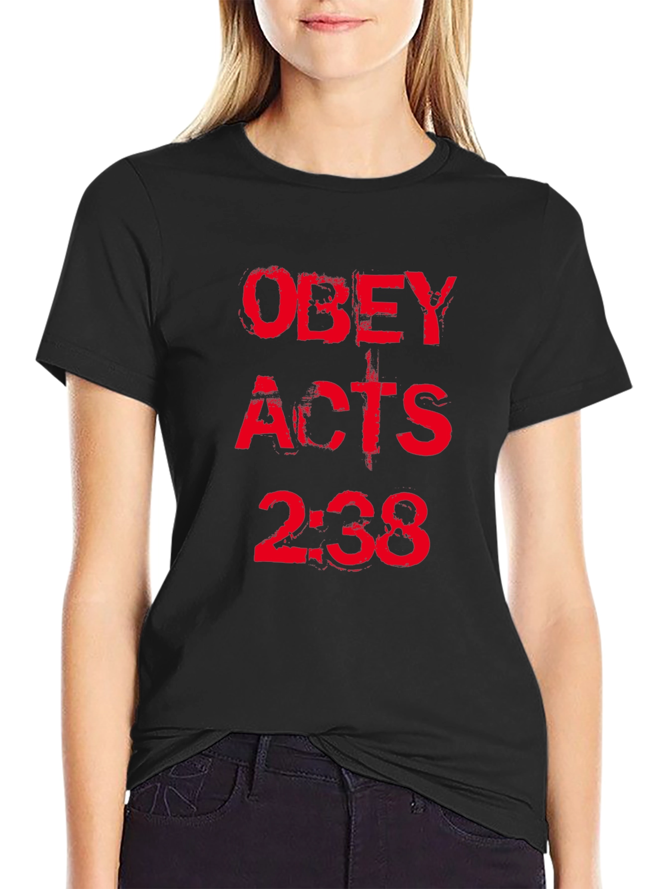 Obey Acts 2:38 Black T-Shirt Christian Religious Graphic Tee