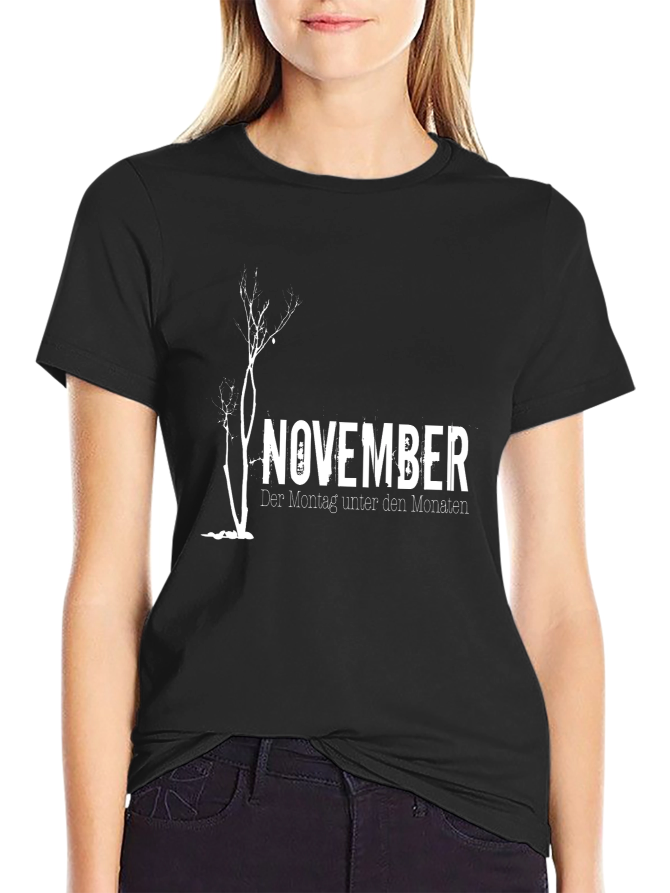 November Tree Graphic Black T-Shirt