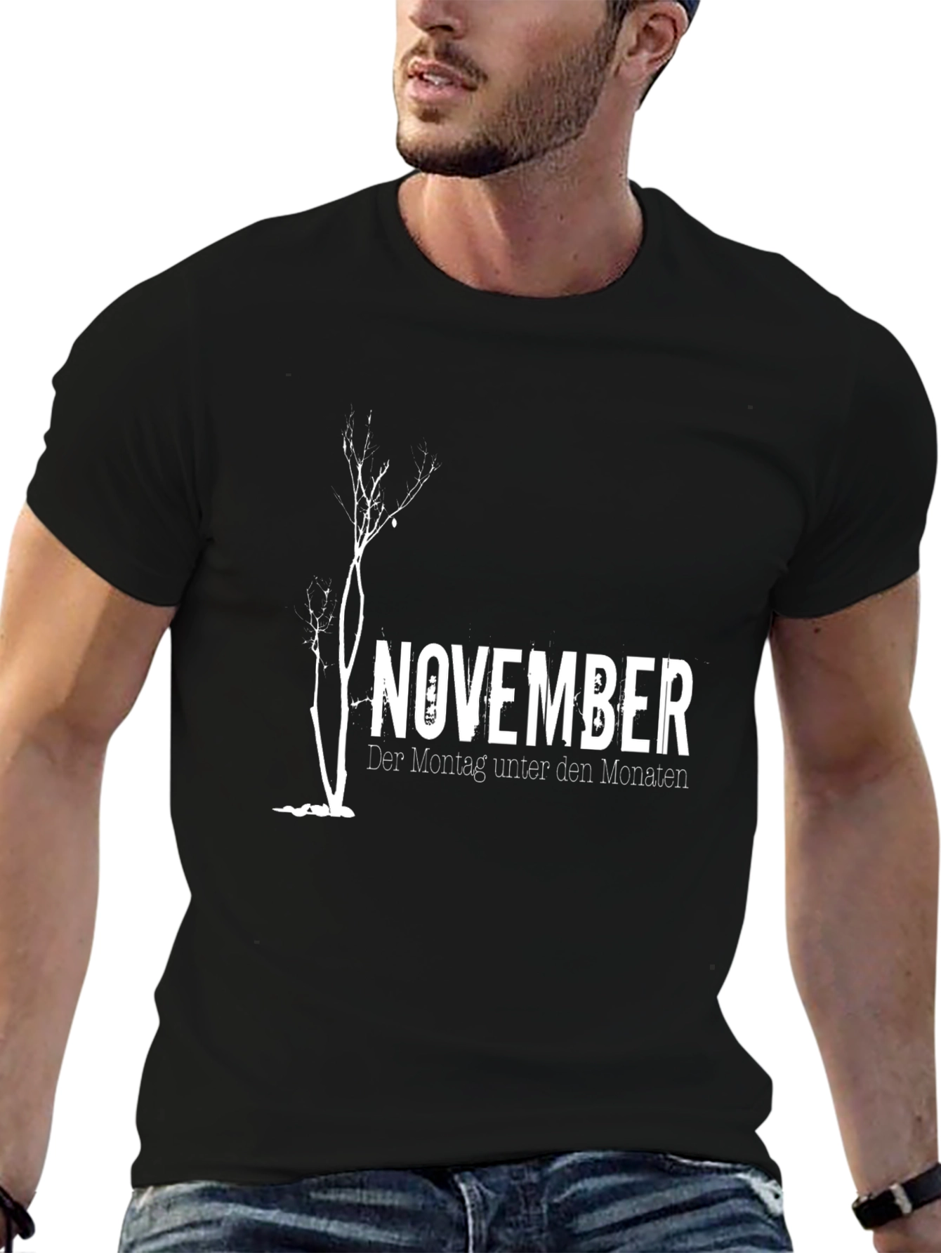 November Tree Graphic Black T-Shirt