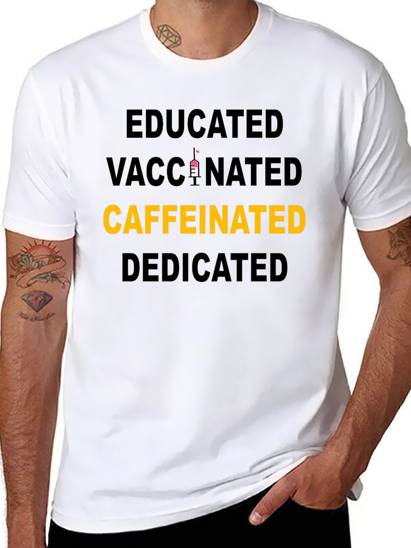 Educated Vaccinated Caffeinated Dedicated T-Shirt