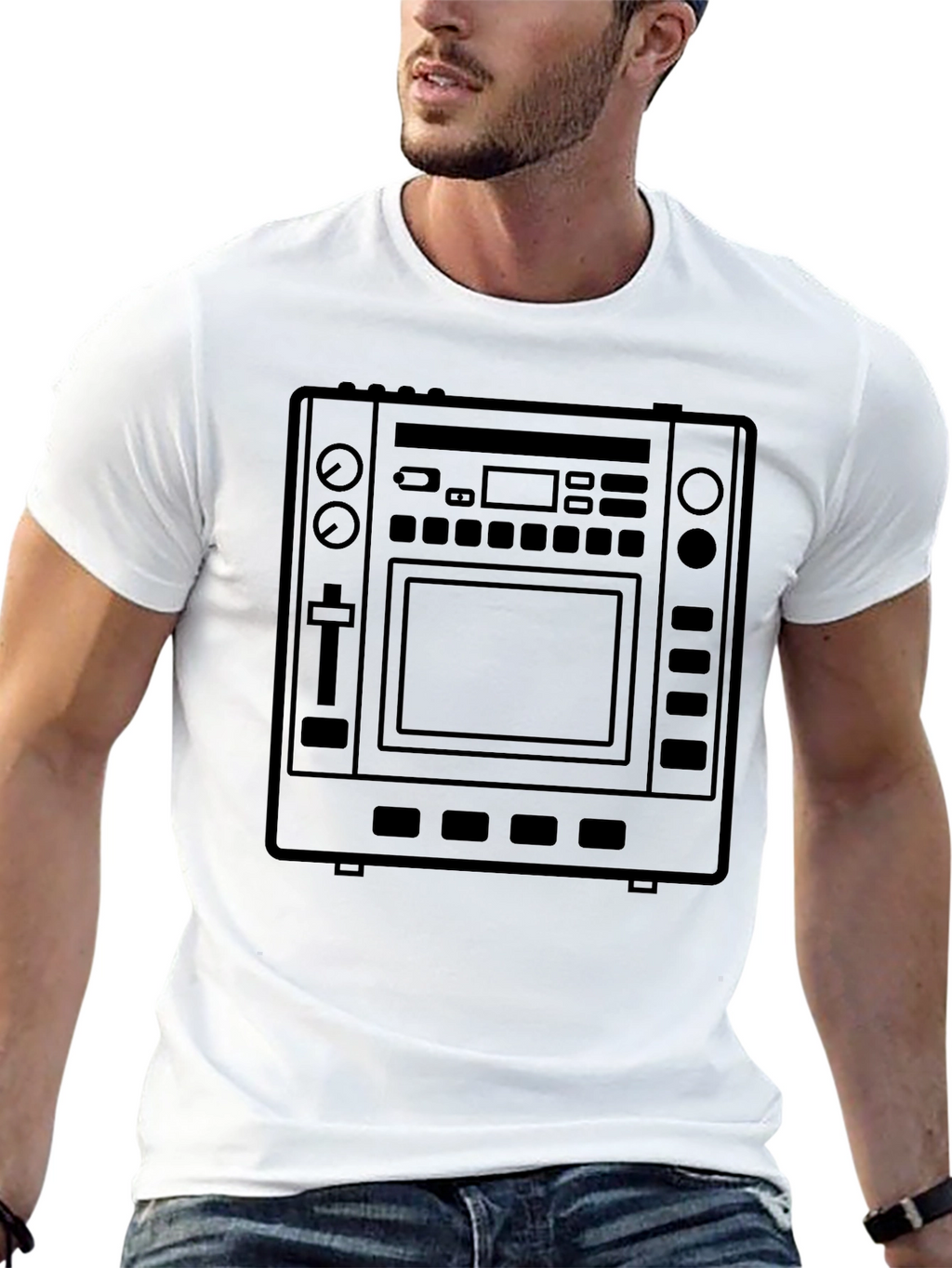 Black T-Shirt with DJ Controller Graphic