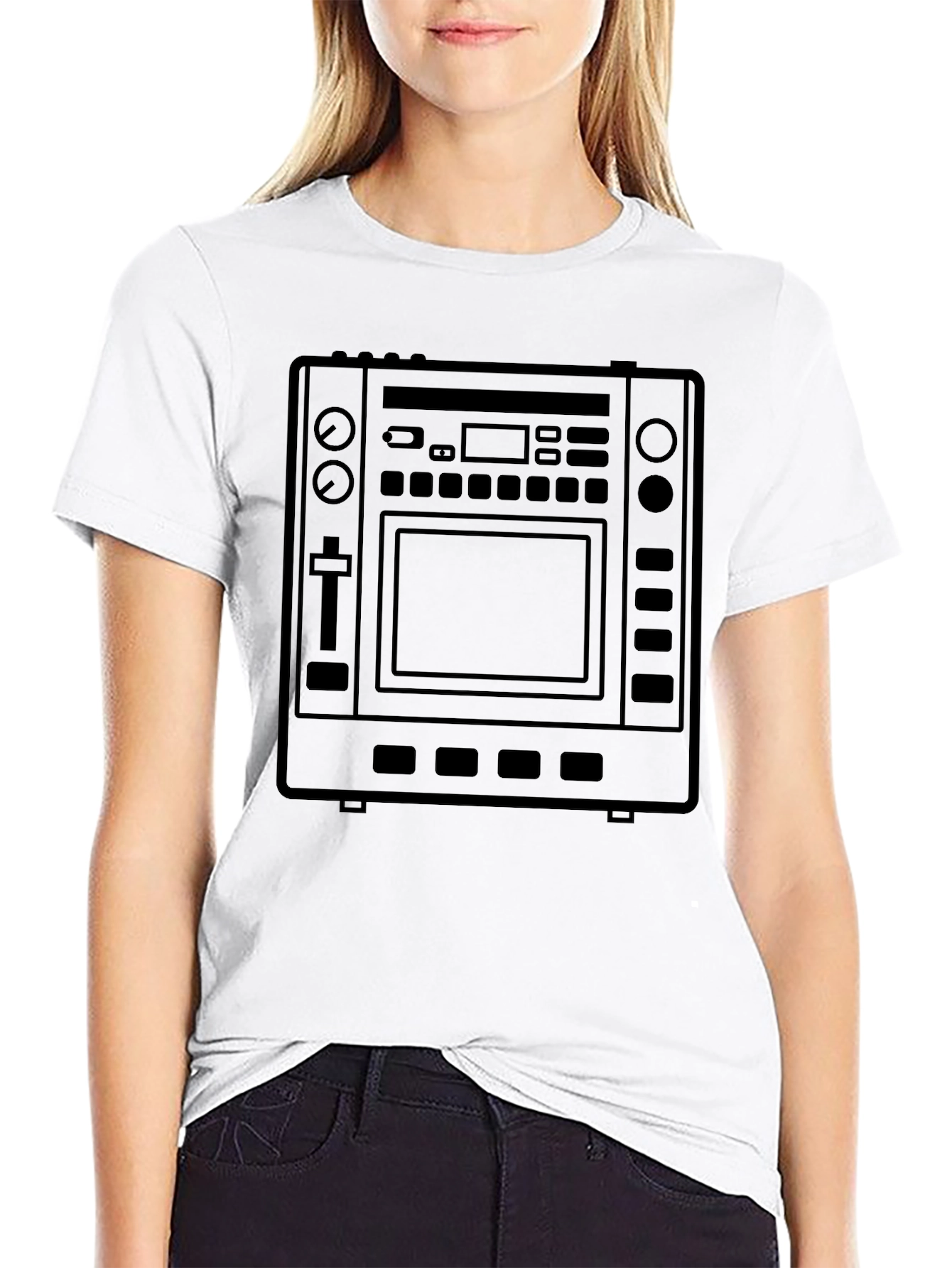 Black T-Shirt with DJ Controller Graphic
