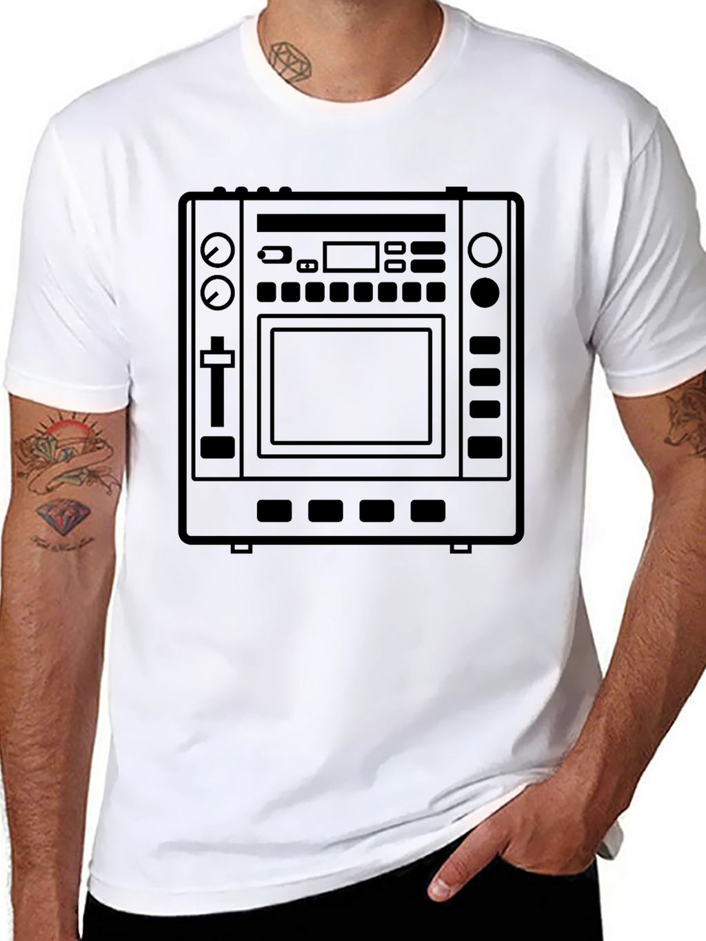 Black T-Shirt with DJ Controller Graphic