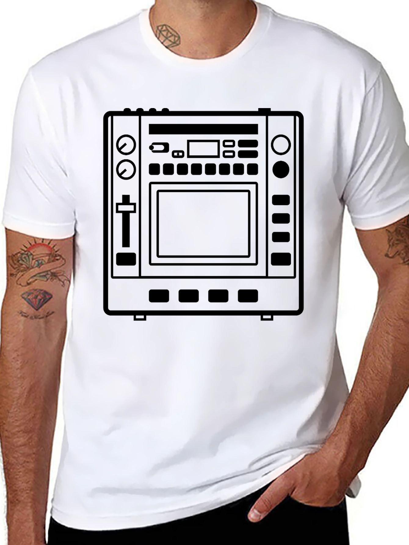Black T-Shirt with DJ Controller Graphic