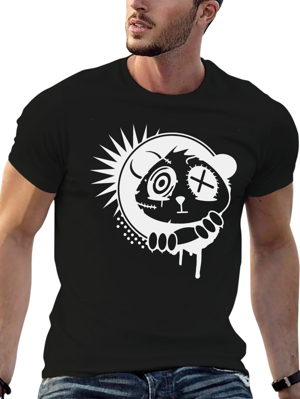 Black T-Shirt with Graphic Panda Design