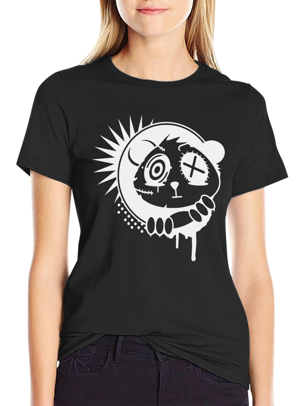 Black T-Shirt with Graphic Panda Design