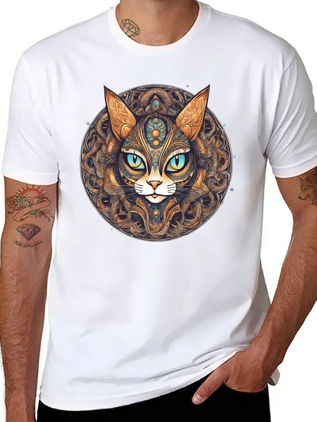 Mystic Cat Mandala T-Shirt - Unique Graphic Tee