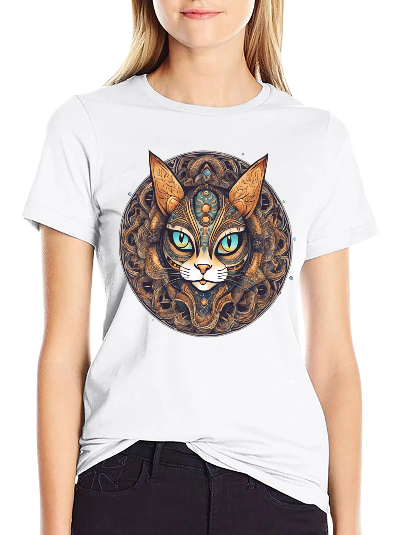 Mystic Cat Mandala T-Shirt - Unique Graphic Tee