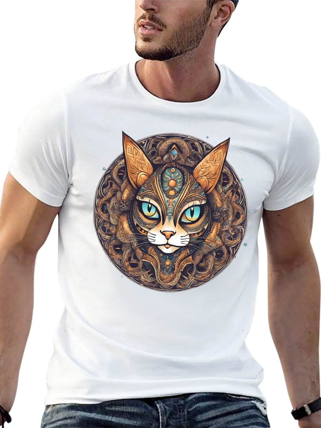 Mystic Cat Mandala T-Shirt - Unique Graphic Tee