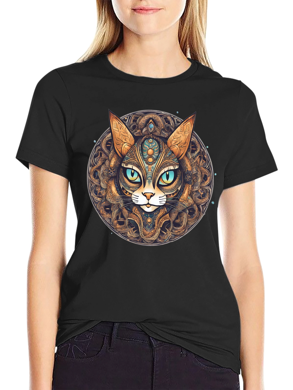 Mystic Cat Mandala T-Shirt - Unique Graphic Tee