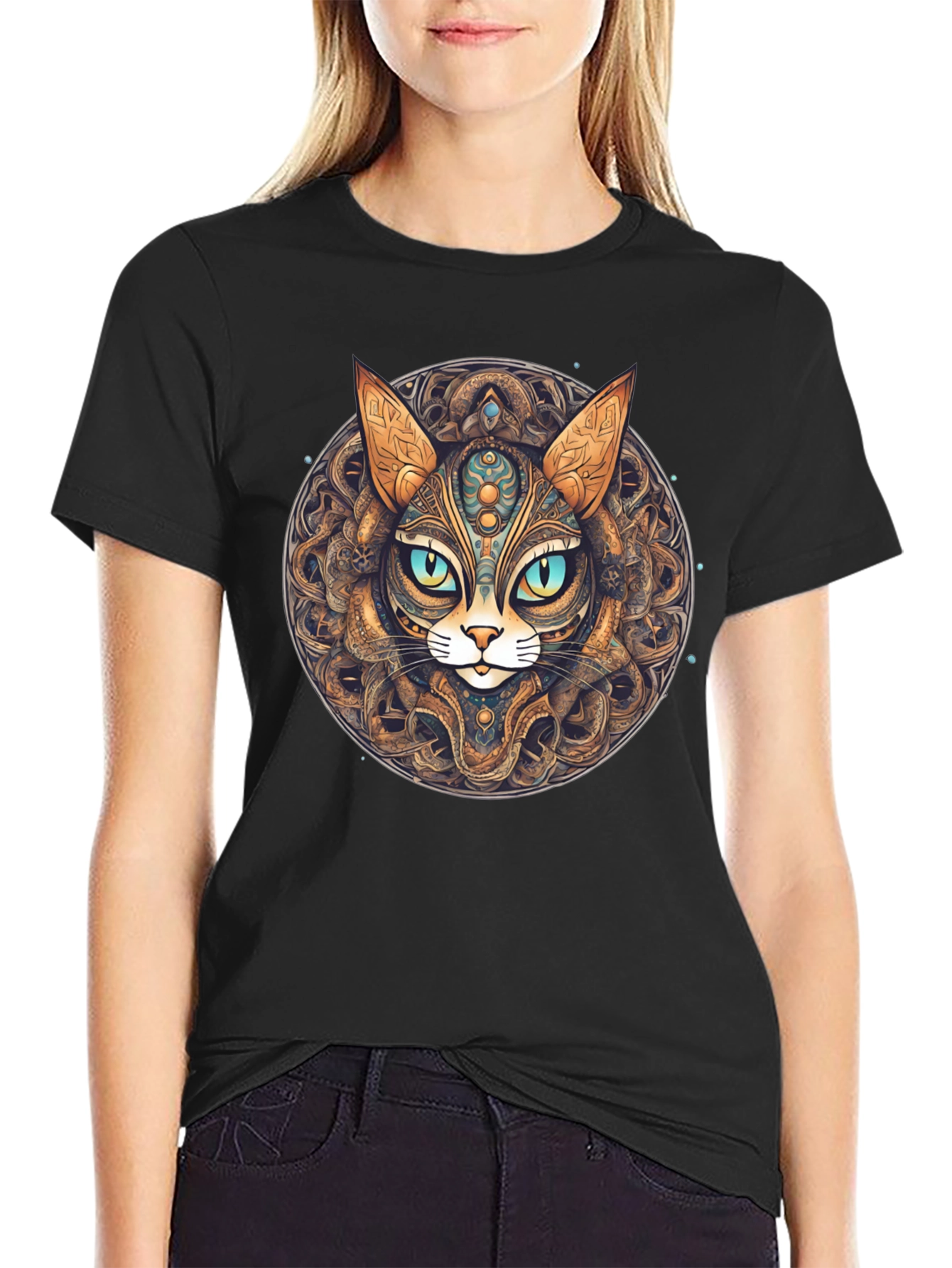 Mystic Cat Mandala T-Shirt - Unique Graphic Tee