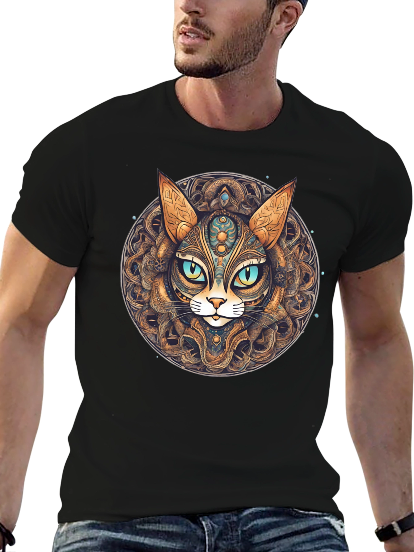 Mystic Cat Mandala T-Shirt - Unique Graphic Tee