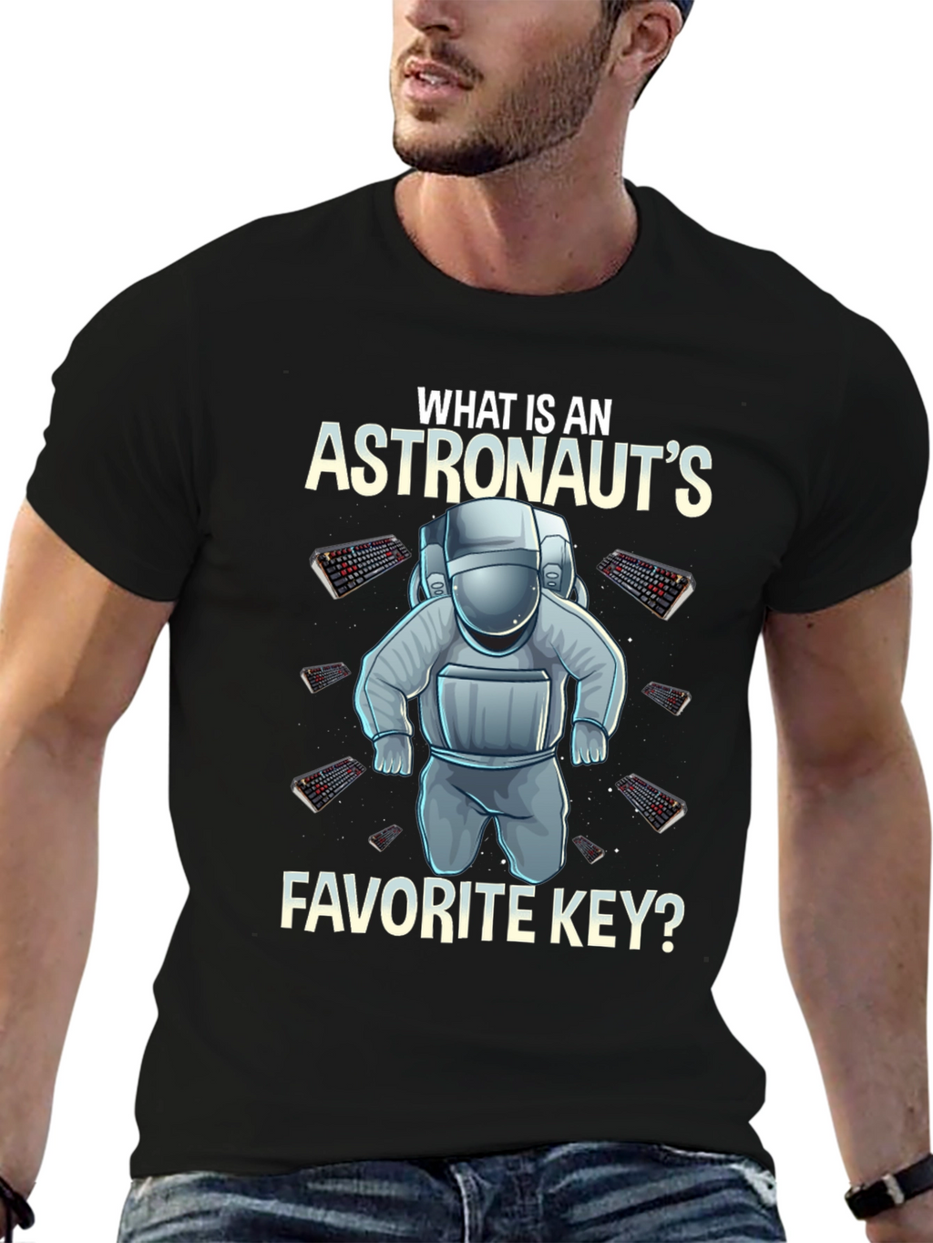 Astronaut Keyboard T-Shirt - Space Themed Pun Apparel